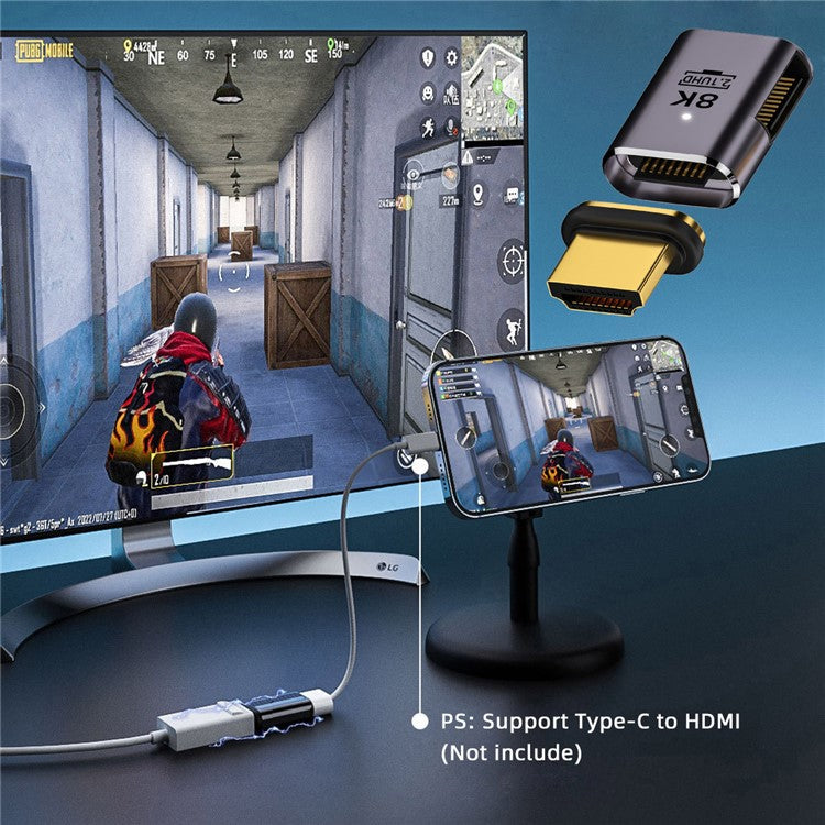 Right-Angled 48Gbps Converter UHD HDTV Magnetic HDMI 2.1 Adapter Supports 8K 60Hz High Resolution