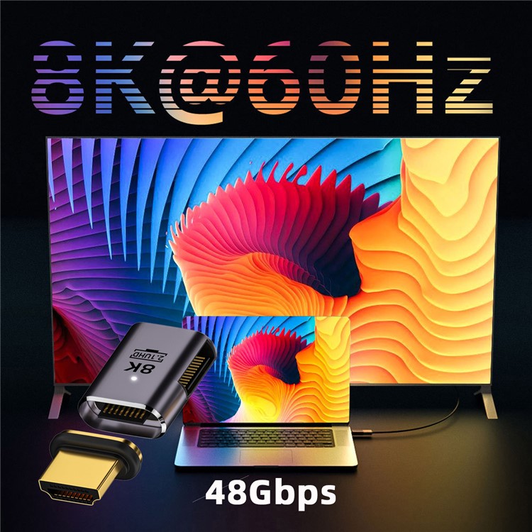 Right-Angled 48Gbps Converter UHD HDTV Magnetic HDMI 2.1 Adapter Supports 8K 60Hz High Resolution