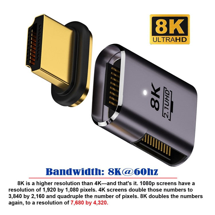 Right-Angled 48Gbps Converter UHD HDTV Magnetic HDMI 2.1 Adapter Supports 8K 60Hz High Resolution