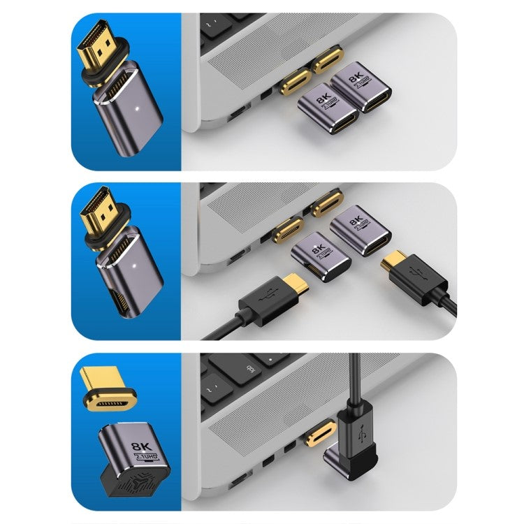 Left-Angled Design 8K 60Hz Magnetic HDMI 2.1 Adapter 48Gbps Converter for UHD HDTV Monitor