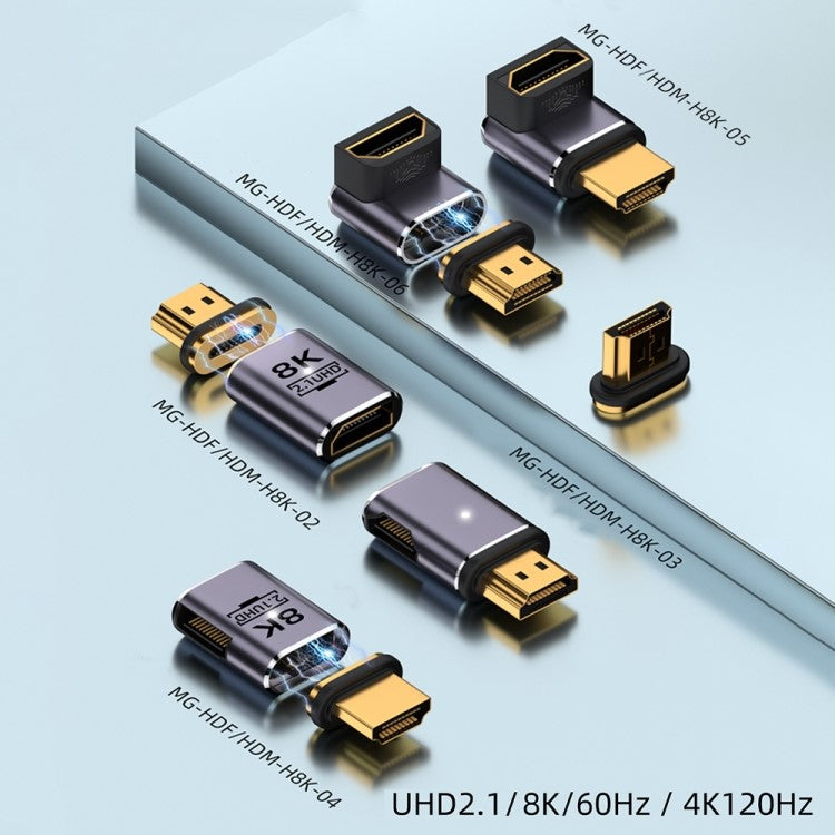 Left-Angled Design 8K 60Hz Magnetic HDMI 2.1 Adapter 48Gbps Converter for UHD HDTV Monitor