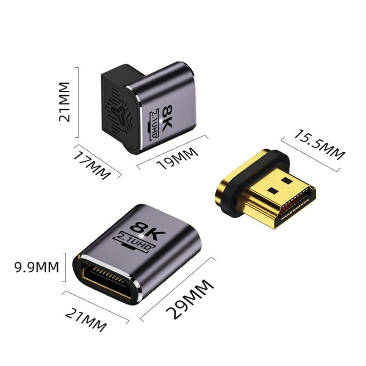 Left-Angled Design 8K 60Hz Magnetic HDMI 2.1 Adapter 48Gbps Converter for UHD HDTV Monitor