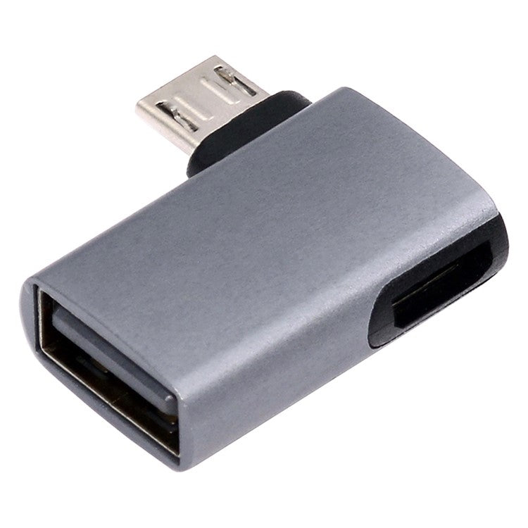 U2-009-LE 90 Degree Left Angled Micro USB 2.0 to Type-A Female OTG Adapter with USB Power for Phone Tablet
