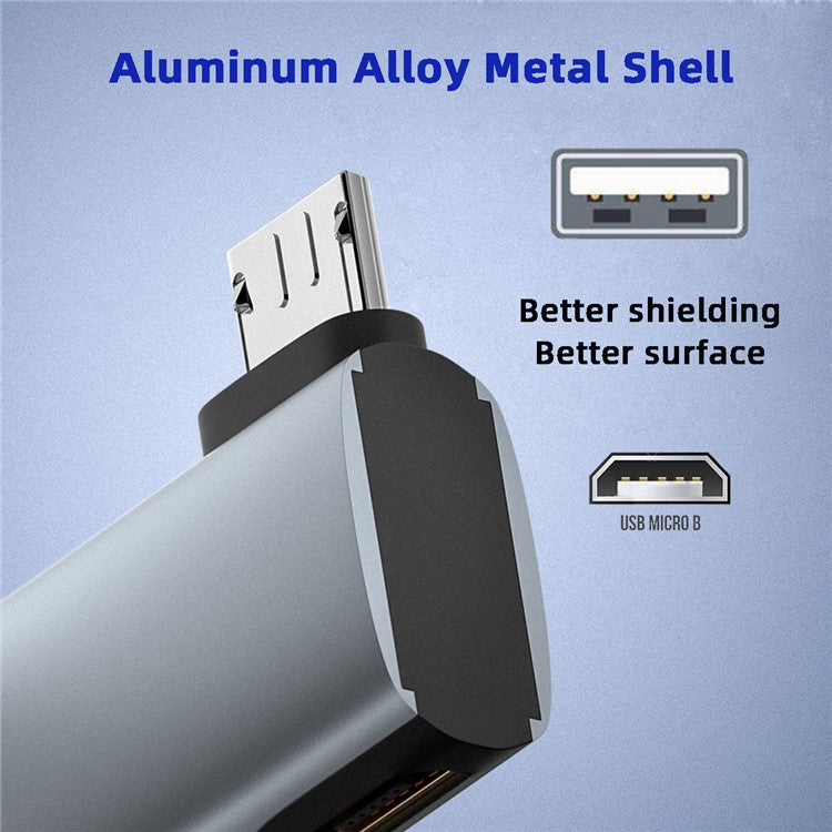 U2-009-LE 90 Degree Left Angled Micro USB 2.0 to Type-A Female OTG Adapter with USB Power for Phone Tablet