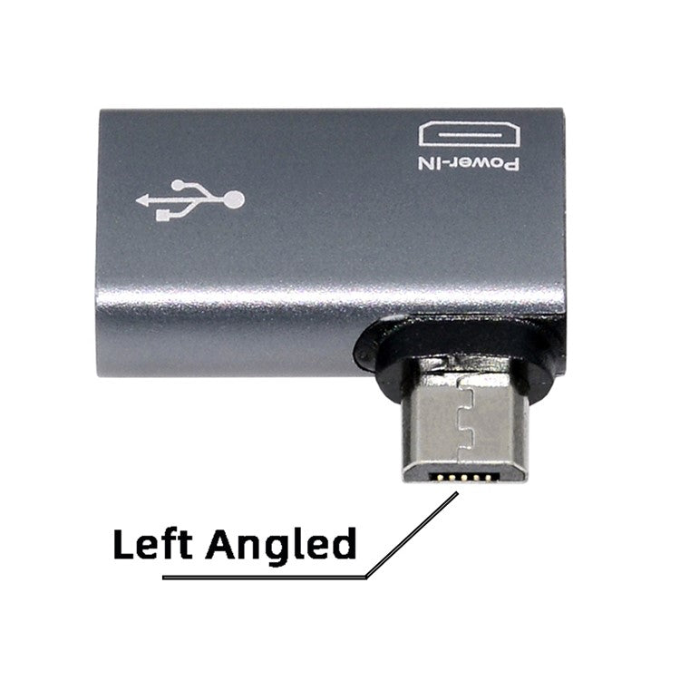 U2-009-LE 90 Degree Left Angled Micro USB 2.0 to Type-A Female OTG Adapter with USB Power for Phone Tablet