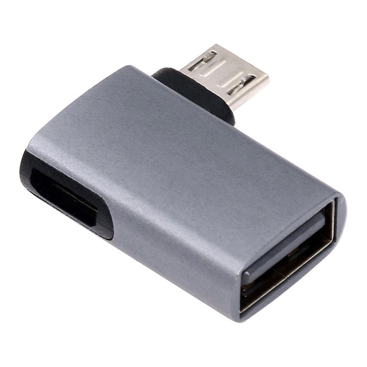 U2-009-RI For Phone Tablet Right Angled 90 Degree Micro USB 2.0 to Type-A Female OTG Adapter with USB Power