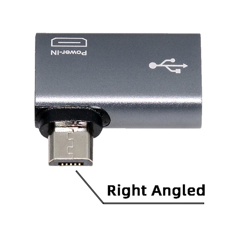 U2-009-RI For Phone Tablet Right Angled 90 Degree Micro USB 2.0 to Type-A Female OTG Adapter with USB Power