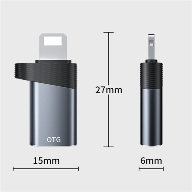 ADS-616B Lightning Male to Type-C Female Mini Converter Portable OTG Adapter - Black