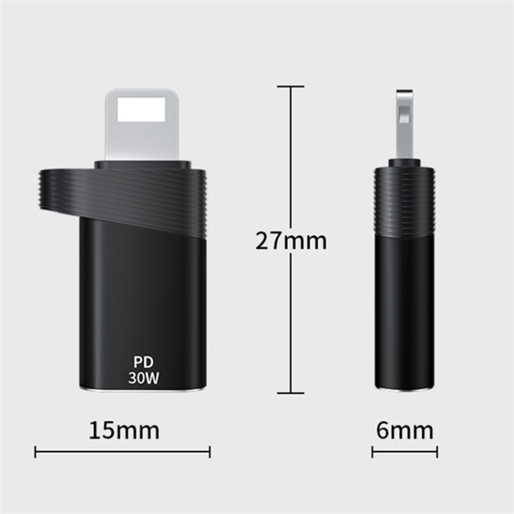 ADS-616A For iPhone / iPad 8Pin Lighting Male to USB-C Female Adapter Support PD 30W Fast Charging and Data Transfer - Grey