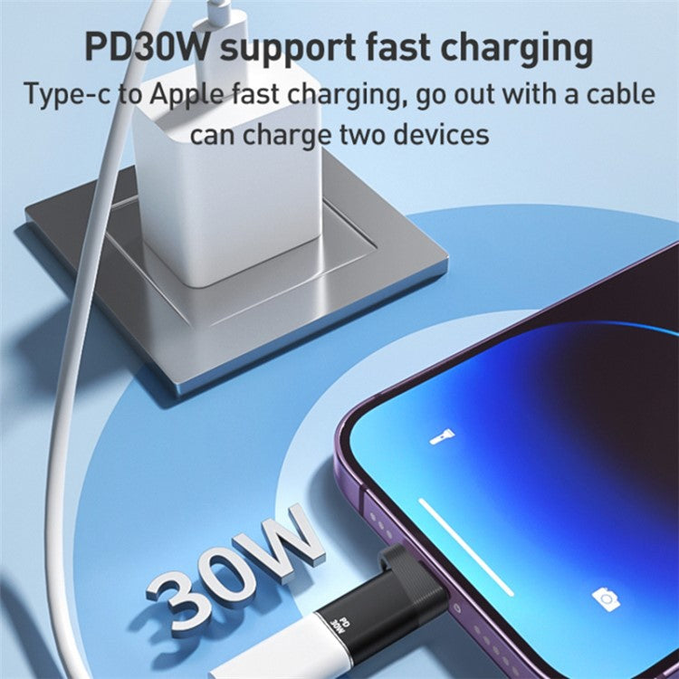 ADS-616A For iPhone / iPad 8Pin Lighting Male to USB-C Female Adapter Support PD 30W Fast Charging and Data Transfer - Silver