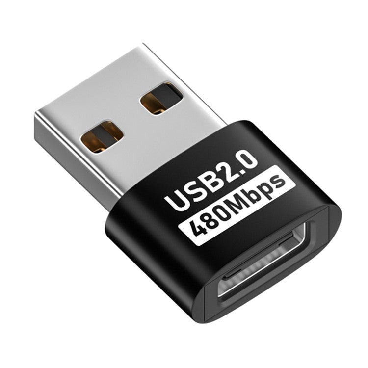 USB 2.0 Male to USB-C Female Adapter 480Mbps Data Transfer OTG Converter - Black