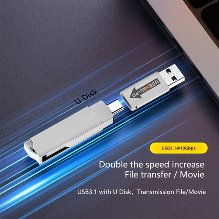 AM / CF-OC-PD USB-A QC3.1 to Type-C PD Converter LED Indicator 10Gbps USB Adapter - Blue
