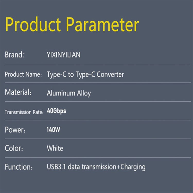 40Gbps 8K Elbow USB 3.1 Type-C Male to Female 140W Charging Mini Converter