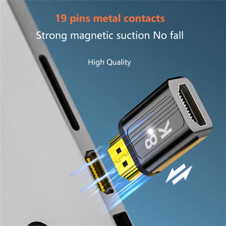 Magnetic HDMI 2.1 Female to Male Adapter 48Gbps Video Converter for HDTV Monitor - Silver
