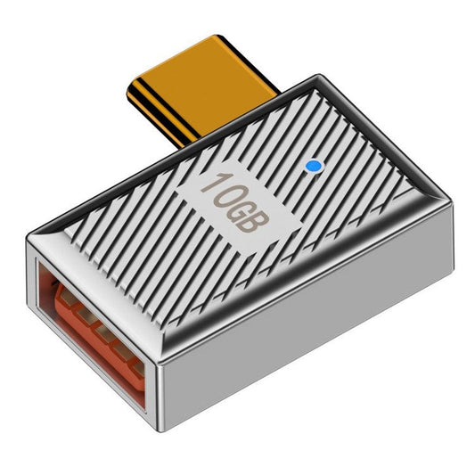 USB-A 3.1 Female to Type-C Male Side Bend Converter 10Gbps 120W OTG Adapter - Silver