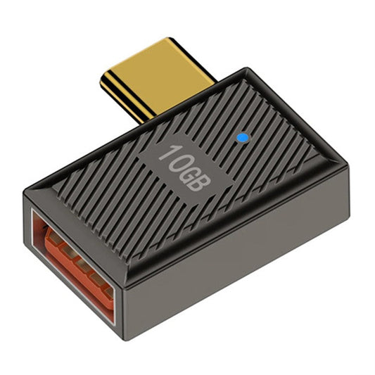 USB-A 3.1 Female to Type-C Male Side Bend Converter 10Gbps 120W OTG Adapter - Dark Grey