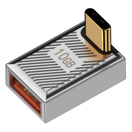 120W 10Gbps USB-A 3.1 Female to Type-C Male Up Angled OTG Adapter - Silver