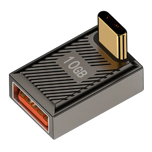 120W 10Gbps USB-A 3.1 Female to Type-C Male Up Angled OTG Adapter - Dark Grey