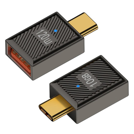 120W 10Gbps Mini Converter USB-A 3.1 Female to Type-C Male Straight OTG Adapter - Dark Grey