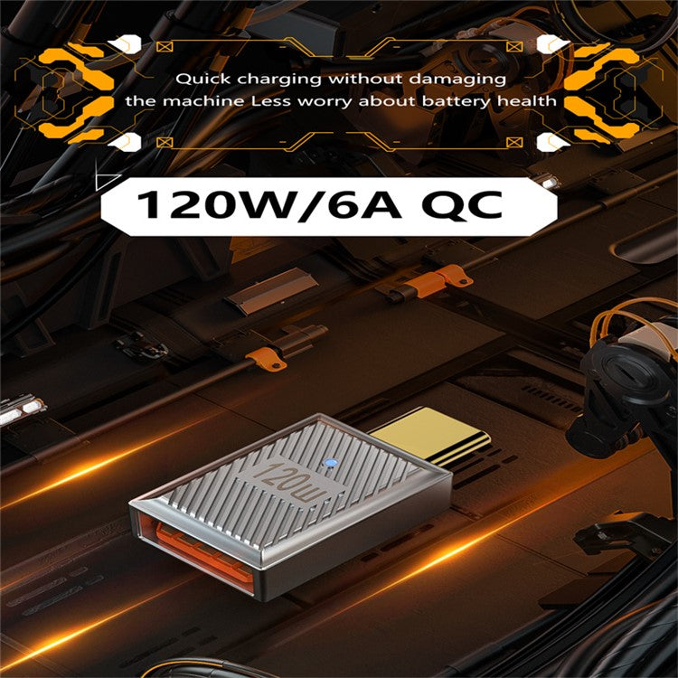 120W 10Gbps Mini Converter USB-A 3.1 Female to Type-C Male Straight OTG Adapter - Dark Grey