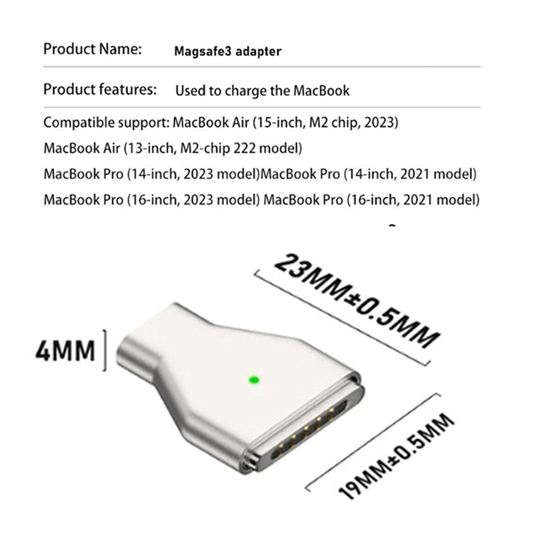 Magnetic 3 to Type-C Adapter PD 140W Fast Charging Converter for MacBook