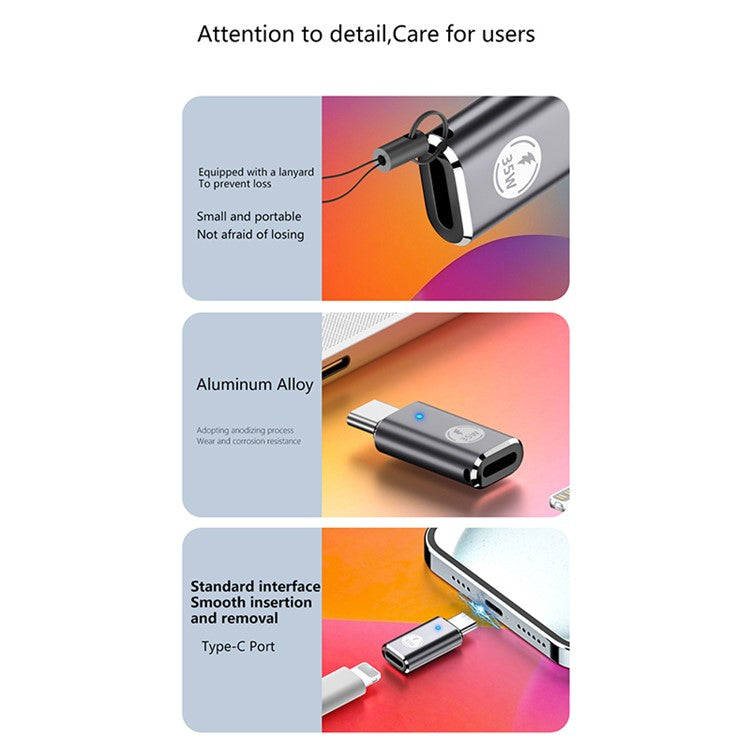 USB-C Adapter Type-C Male to 8-Pin Female PD 35W Fast Charging Data Transfer Converter - Grey