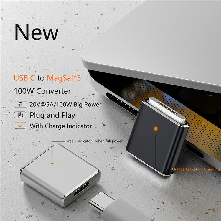 Compatible with MagSafe 3 USB-C Female to Magnetic PD 100W Charging Adapter for MacBook - Silver