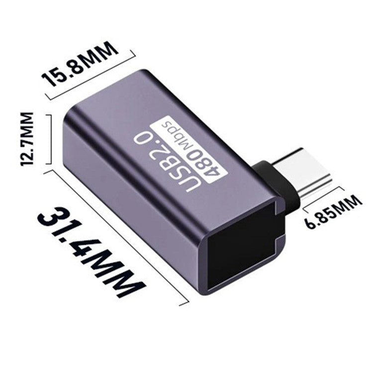 USB-B Female to USB-C Male Elbow Adapter Converter 480Mbps Connector for Electric Piano / Printer