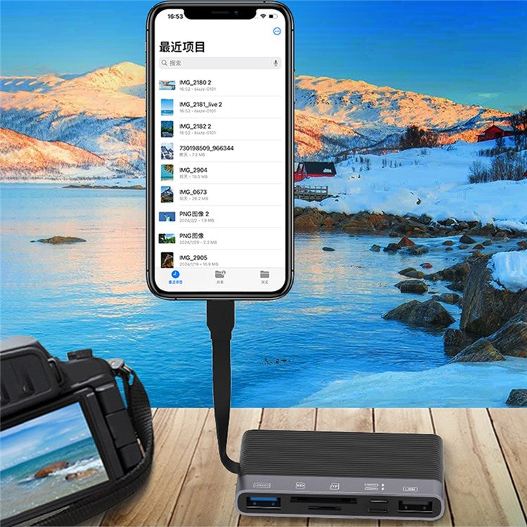 NK-1048HD 6-in-1 Docking Station Type-C / 8-Pin to USB3.0+TF / SD Card Slots+USB2.0+2 Type-C Ports USB Hub Adapter