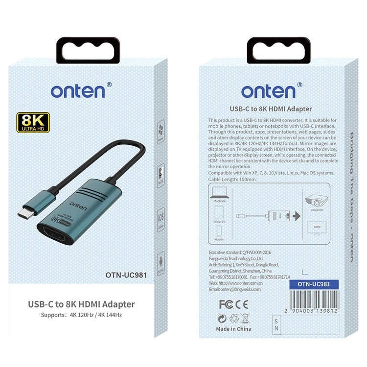 ONTEN UC981 8K 30Hz USB-C Male to HDMI Female Video Converter Adapter