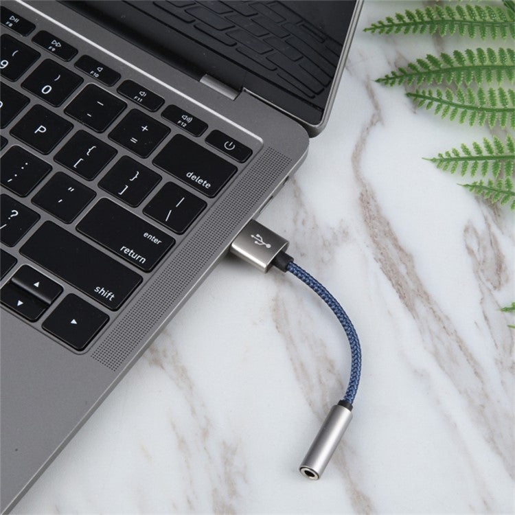 USB Male to 3.5mm Female Audio Adapter Nylon Braided Cord Stereo Sound AUX Adapter - Silver