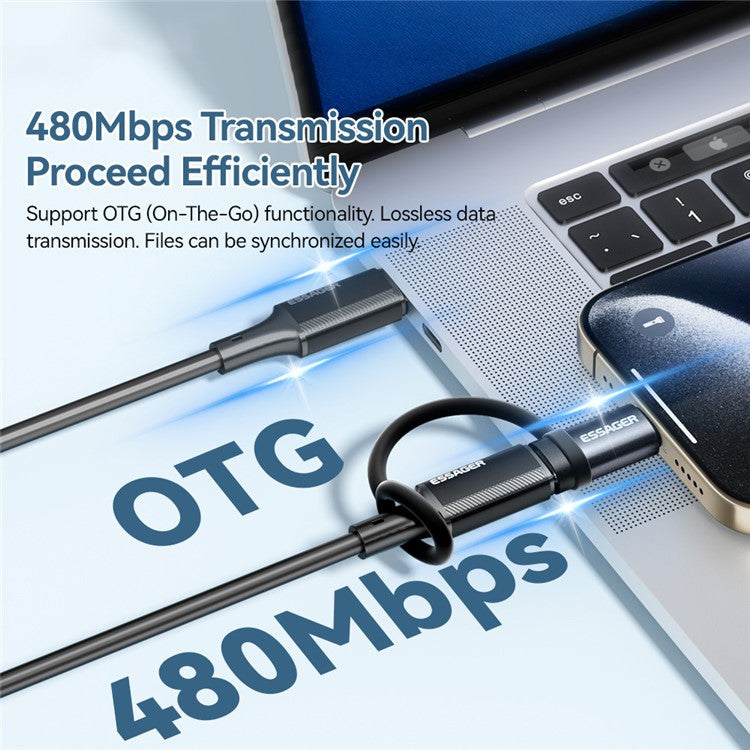 ESSAGER ES-OTG18 Type-C Female to Lightning Male Adapter OTG Converter with Silicone Lanyard