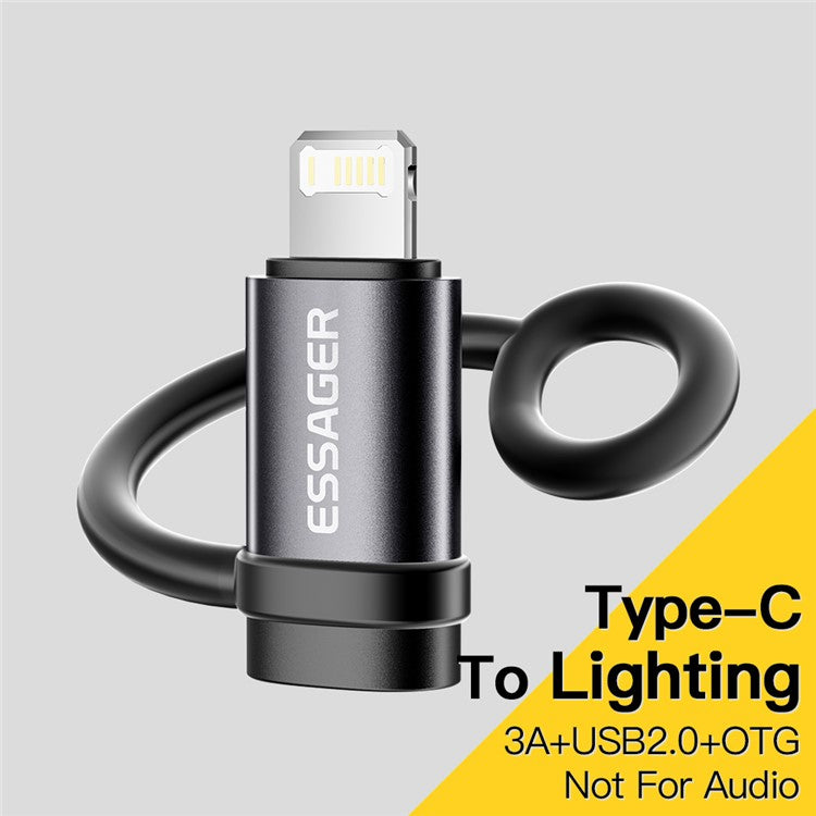 ESSAGER ES-OTG18 Type-C Female to Lightning Male Adapter OTG Converter with Silicone Lanyard