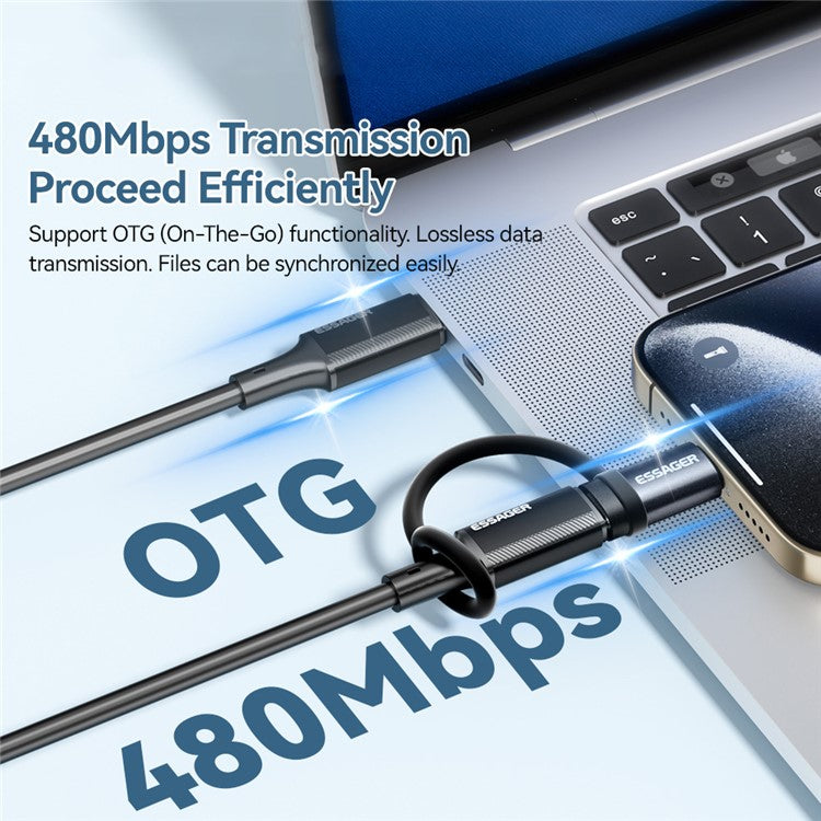 ESSAGER iP Female to Type-C Male Converter Aluminum Alloy Mini OTG Adapter