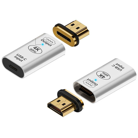 Type-C Female to HDMI 2.0 Male Magnetic Adapter 4K 60HZ HD Video Output Converter - Silver