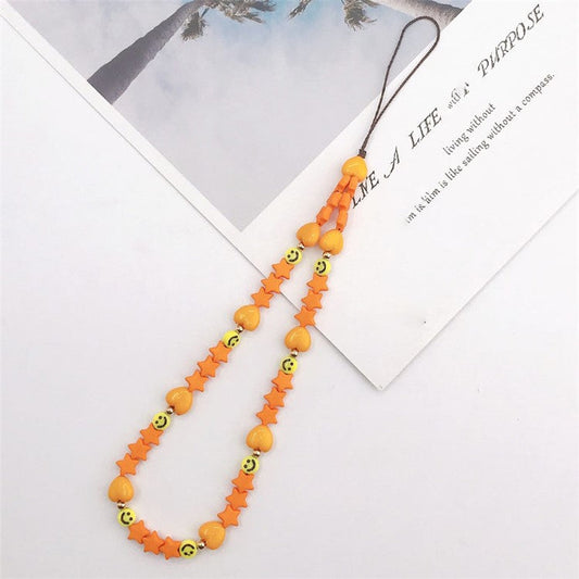 Mobile Phone Anti-drop Beaded Lanyard Hand Rope Cellphone Case Decorative Pendant Bracelet - Orange