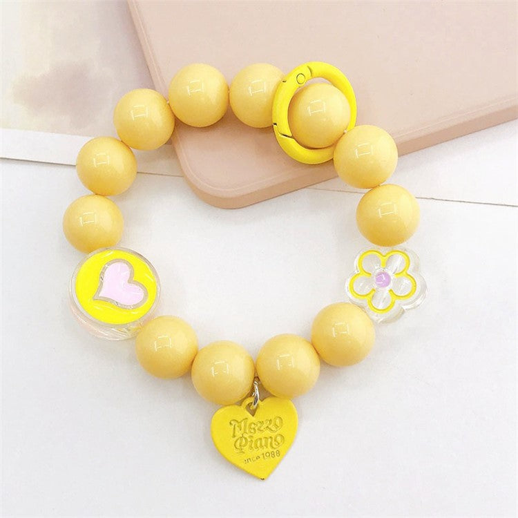 Candy Color Beaded Bracelet Phone Anti-drop Hand Chain Love Heart Decor Cellphone Case Pendant - Yellow
