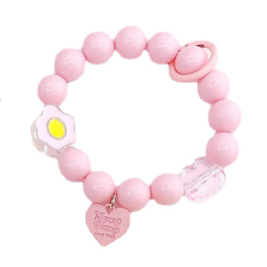 Candy Color Beaded Bracelet Phone Anti-drop Hand Chain Love Heart Decor Cellphone Case Pendant - Pink