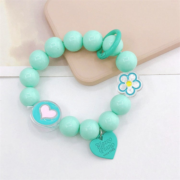 Candy Color Beaded Bracelet Phone Anti-drop Hand Chain Love Heart Decor Cellphone Case Pendant - Green