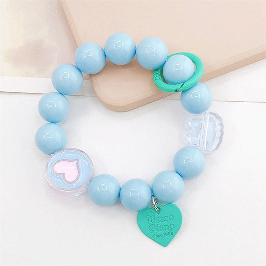 Candy Color Beaded Bracelet Phone Anti-drop Hand Chain Love Heart Decor Cellphone Case Pendant - Blue