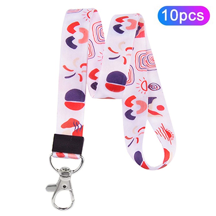 10Pcs / Pack Cartoon Pattern Neck Strap Mobile Phone Lanyard Name Tag Work Card Neck Hanging Rope - White Cartoon