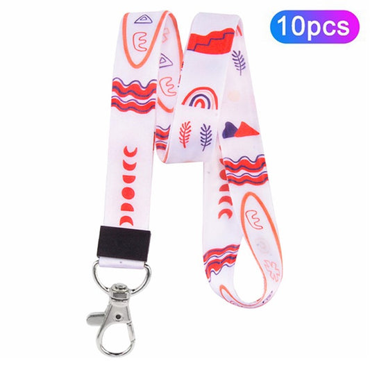 10Pcs / Pack Cartoon Pattern Neck Strap Mobile Phone Lanyard Name Tag Work Card Neck Hanging Rope - White Wave