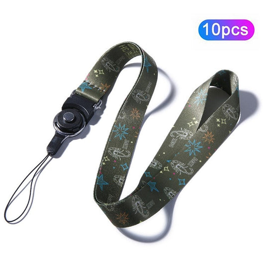 10Pcs / Pack 12 Constellations Cartoon Printed Rotating Buckle Lanyard Detachable Mobile Phone Name Tag Neck Strap - Scorpio