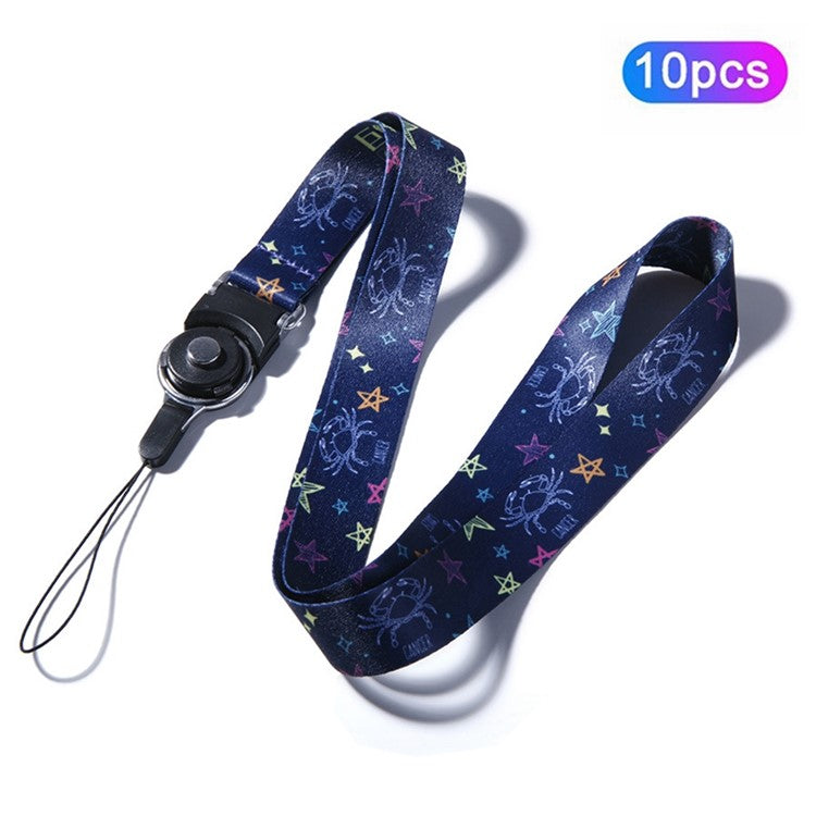 10Pcs / Pack 12 Constellations Cartoon Printed Rotating Buckle Lanyard Detachable Mobile Phone Name Tag Neck Strap - Cancer