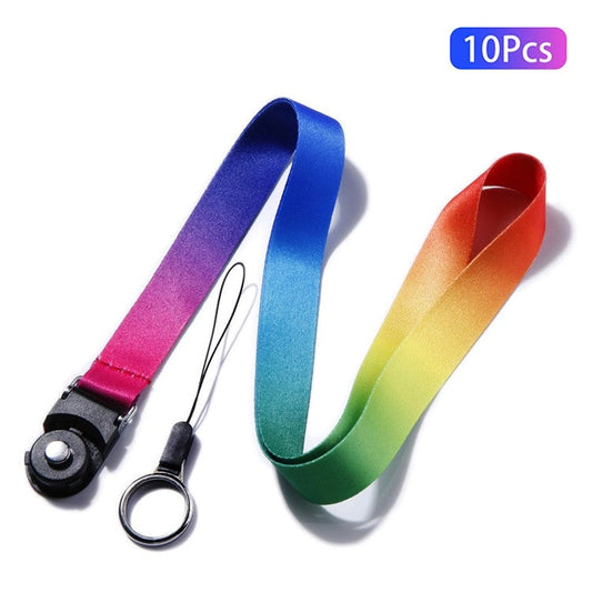 10Pcs / Pack Detachable Finger Ring Lanyard Rotating Buckle Mobile Phone Name Tag Neck Strap - Rainbow
