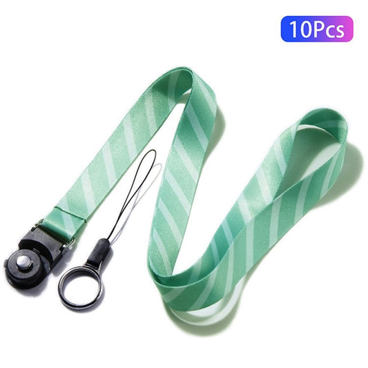 10Pcs / Pack Detachable Finger Ring Lanyard Rotating Buckle Mobile Phone Name Tag Neck Strap - Stripe Green