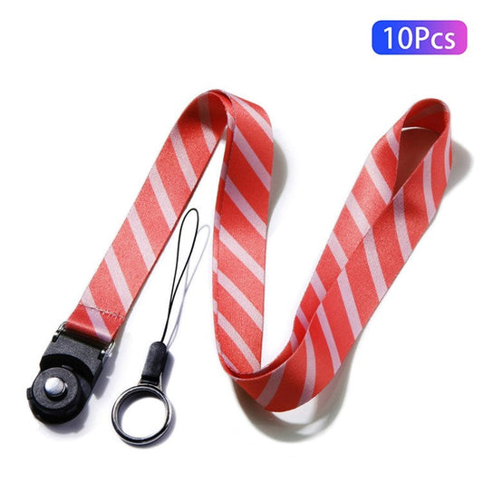 10Pcs / Pack Detachable Finger Ring Lanyard Rotating Buckle Mobile Phone Name Tag Neck Strap - Stripe Red