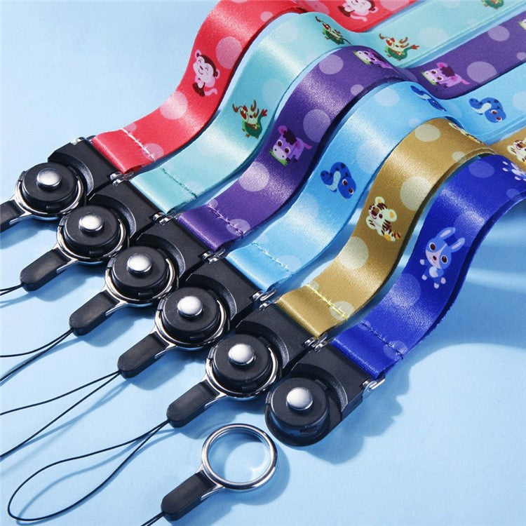 10Pcs / Pack Chinese Zodiac Printed Detachable Finger Ring Rope Rotating Buckle Lanyard Mobile Phone Name Tag Neck Strap - Horse