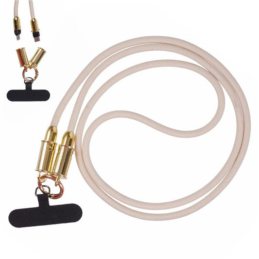 60W Type-C Cable Lanyard Multi-Functional 120cm Charging Cord Neck Cell Phone Strap - Beige