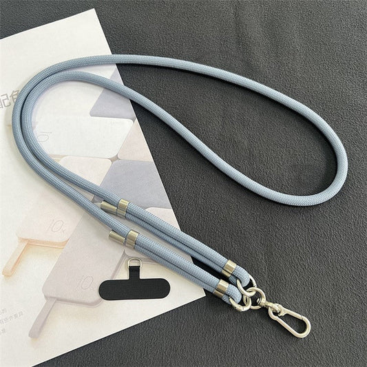 8mm Phone Lanyard with Patch Metal Buckle Polyester Adjustable Shoulder Strap, Length: 1.5m - Grey Blue